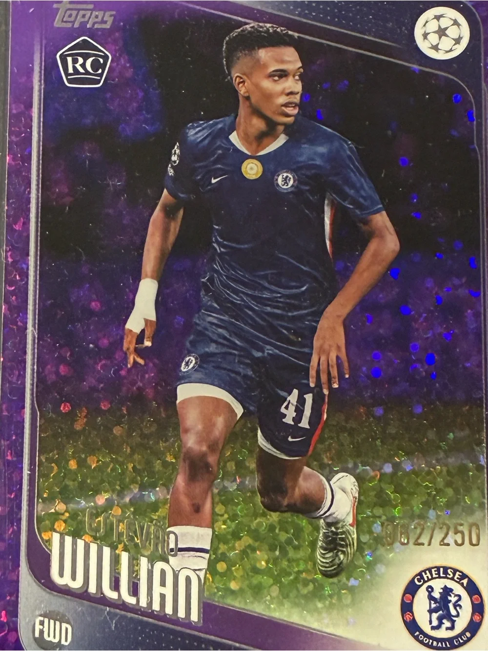 2025 Topps Estêvão Willian Chelsea Rookie Purple # 062/250 UEFA Champions League